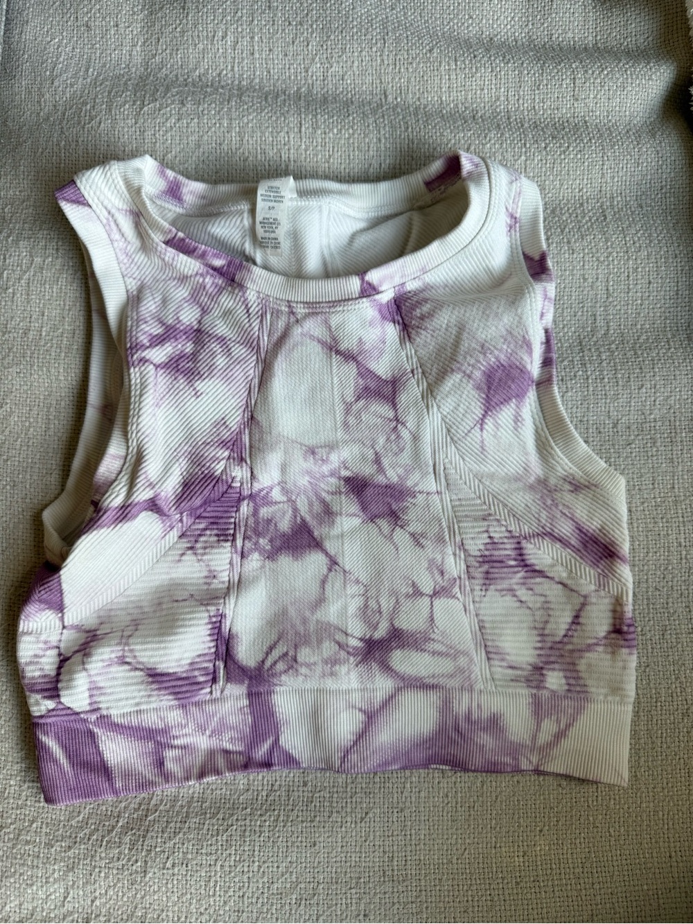 aerie Purple & White Tie-Dye Ribbed Crop Tank